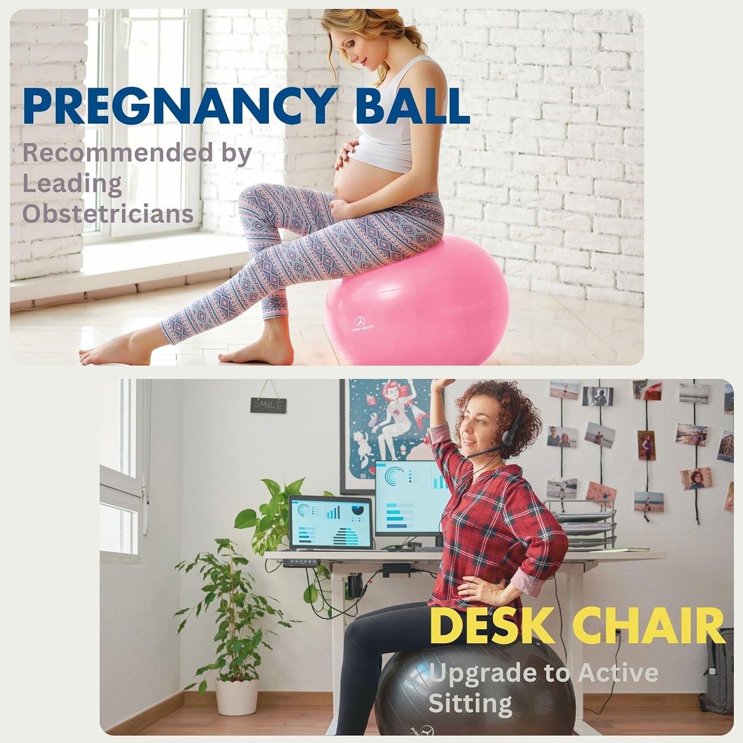 Ball Exercise Ball Yoga Ball, Multiple Sizes Stability Ball Chair, Large Gym Grade Birthing Ball for Pregnancy, Fitness, Balance, Workout and Physical Therapy W/Pump