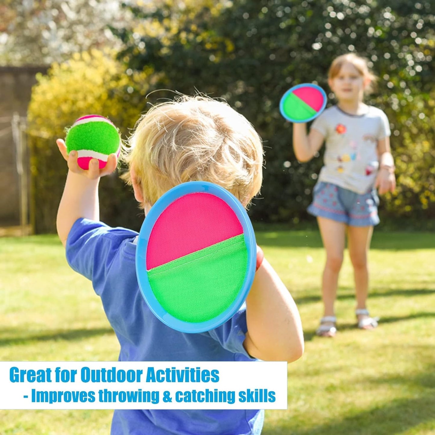 Toss and Catch Ball Game Outdoor Toys for Kids Yard Games Beach Pool Toys Camping Games Boys Toys Ages 3 4 5 6 7 8 9 10 Year Olds Toys Easter Gifts (2 Paddles 2 Balls)